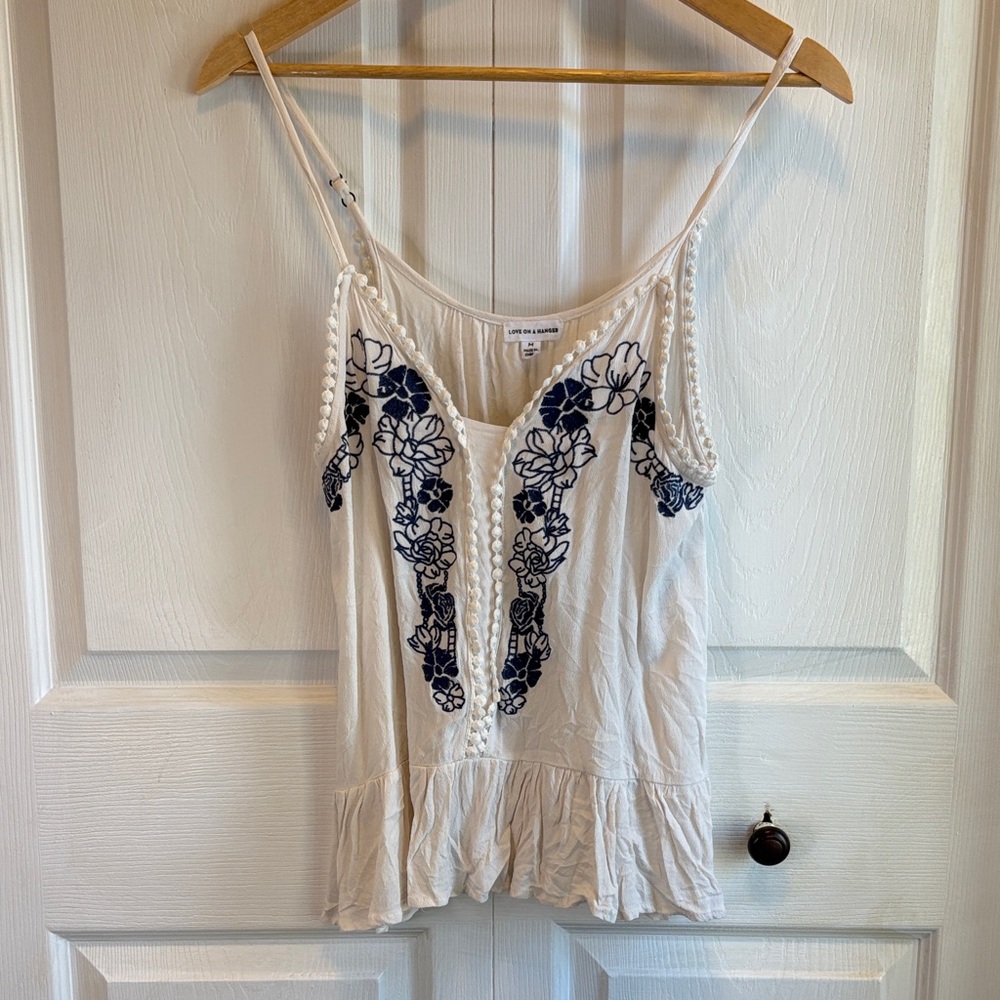Love on a Hanger White and Blue Floral Camisole